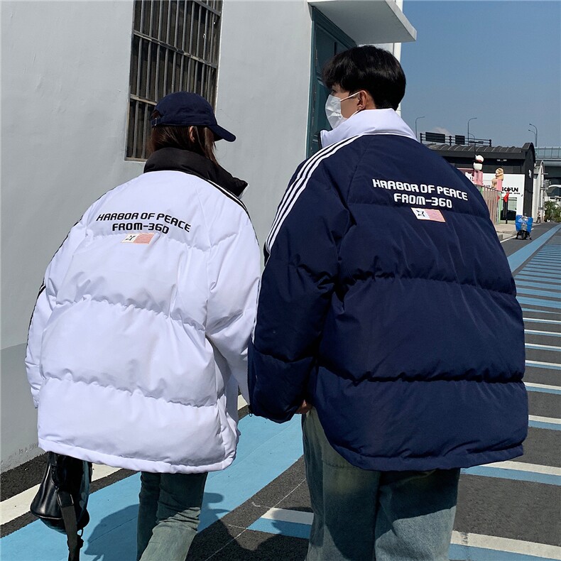 EQ336美式拼接撞色印花棉服外套男2024新款情侣装冬装面包服棉衣,男装棉衣,电商C306-1