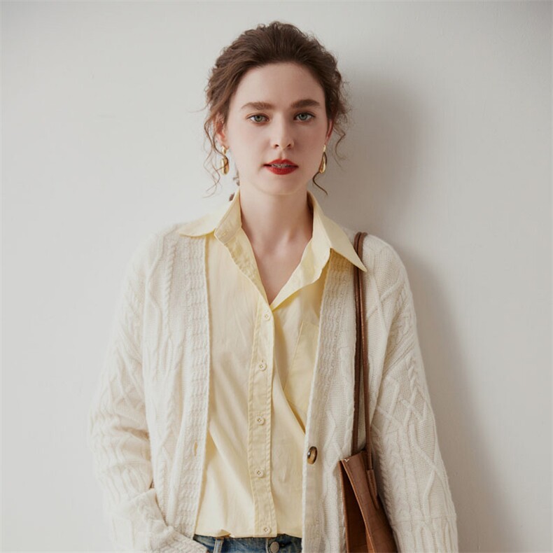 新款春秋韩版宽松慵懒风针织35%羊绒开衫外套,女装羊绒衫,七柒羊绒