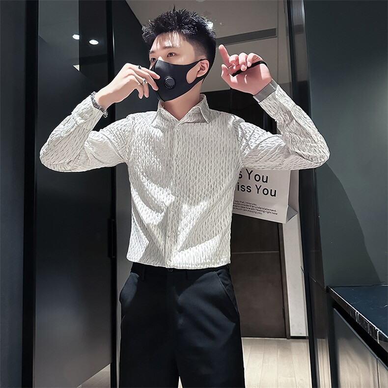 杂乱条纹烫金衬衫男长袖英伦店主风社会小伙301C-CS09-特P60控89图片
