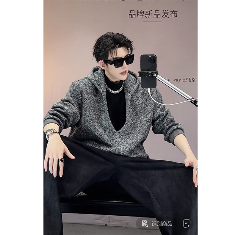 抖音原版高克重小众假两件连帽针织衫宽松毛衣WY002-P103 (网图）图片