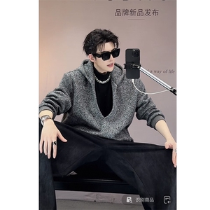 抖音原版高克重小众假两件连帽针织衫宽松毛衣WY002-P103 (网图）图片