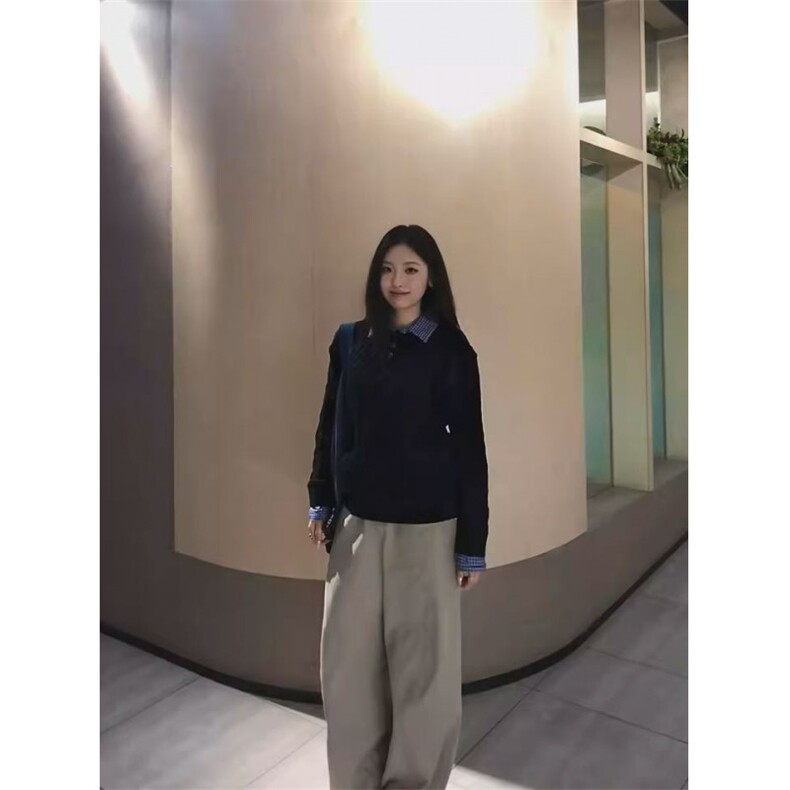 【】美式复古假两件麻花毛衣男女秋冬高级感针织衫SZ01 P54图片