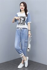 冰丝牛仔套装女2024夏季新款洋气减龄薄款遮肉显瘦休闲运动两件套，女装套装/套裙，靓星雨