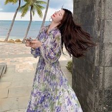 温柔风法式油画碎花连衣裙女夏2025新款长裙独特绝美巨好看度假风，女装连衣裙，2C029