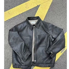 W9122-P88网图现货新款霜冻裂纹PU皮外套夹克千鸟格拼接外套，男装夹克，星座1608-2