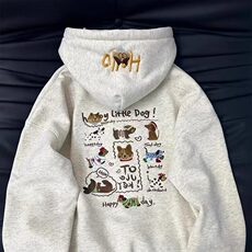 可爱腊肠小狗刺绣连帽拉链卫衣男加绒加厚高级感休闲宽松外套，女装短外套，星座218-1（原230）