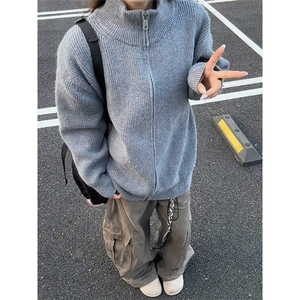 双拉链开衫毛衣男款秋冬季内搭打底针织衫休闲慵懒风外套M5116