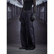 重工手工钉珠百搭个性休闲街头裤子直筒牛仔裤NN021，男装牛仔裤，星座516A