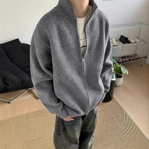 A03-P68 韩cleanfit重磅双拉链高领休闲简约针织开衫慵懒风图片