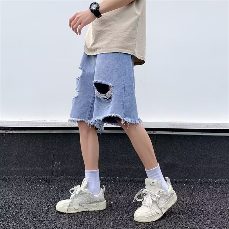 牛仔五分裤男女美式hiphop高街复古宽松破洞直筒短裤潮32322-P45,男装牛仔裤,星座1008