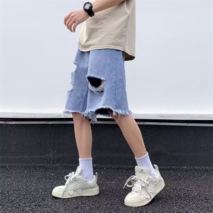 牛仔五分裤男女美式hiphop高街复古宽松破洞直筒短裤潮32322-P45图片