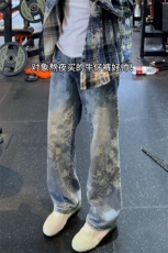 【网图】B221美式ins高街宽松提花微喇牛仔裤LK25577-特P45控78，男装牛仔裤，电商B221