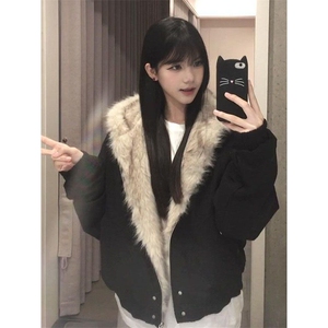 美式复古毛领棉服外套冬季新款百搭宽松加厚保暖棉袄M201-P85图片
