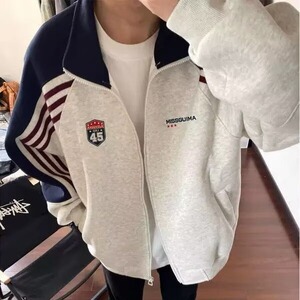 拼接织带运动休闲外套女春秋学院风拉链卫衣开衫棒球服WY8060图片