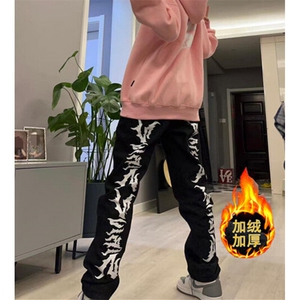 慵懒冬季男青春流行长裤日系简约潮流牛仔裤百搭潮印花 NG122图片