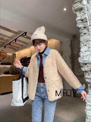 2021冬季高品质皮毛一体096#牛仔拼接皮毛一体，女装，美合佳彦