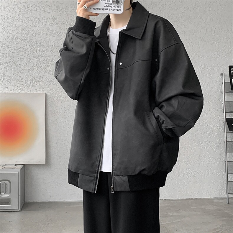 8XL-M脏脏痞帅皮衣外套男秋冬加厚PU皮夹克宽松大码皮袄JK006P95,男装夹克,电商B312