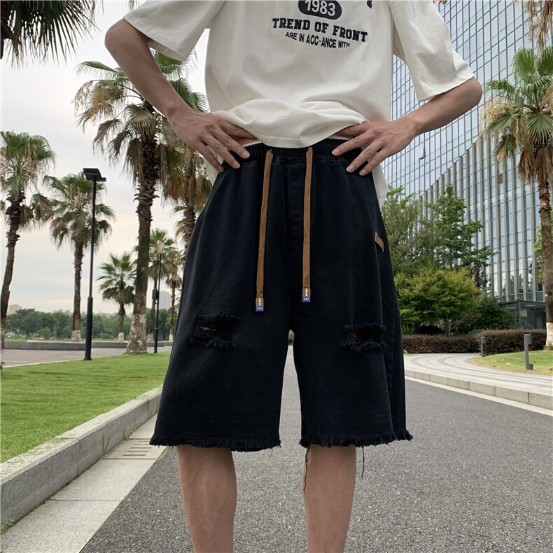 水洗破洞牛仔短裤男夏季美式痞帅休闲毛边炸街五分中裤D9122-p30,男装牛仔裤,星座1008
