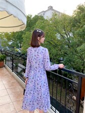 韩版甜美淑女时尚气质高雅艺术盘扣复古风连衣裙，女装连衣裙，荷塘月色