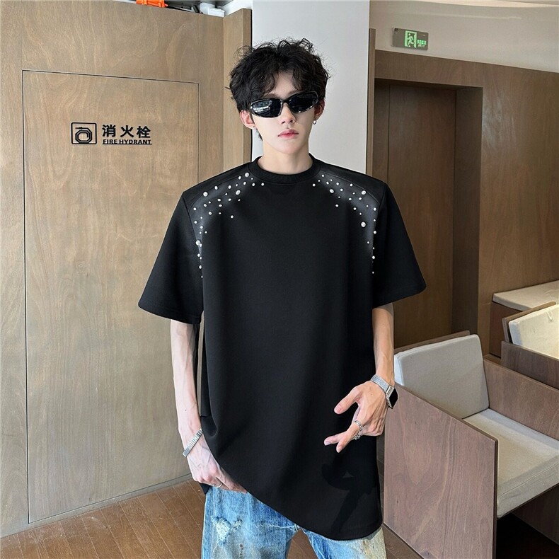 2025新款喷绘珍珠圆领t恤短袖cleanfit五分袖百搭现货T1873-P31，男装T恤，星座512-3