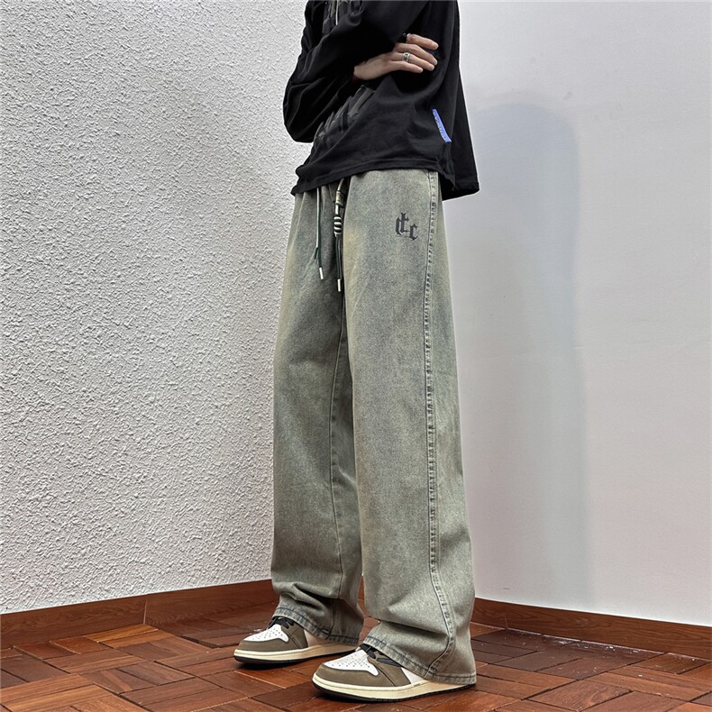 k1036-p48-控68M-5xl港风高阶黄泥黑暗宽松大码牛仔裤,男装牛仔裤,星座116