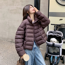 新标90白鸭绒纯色短款立领25冬季新款羽绒服2C215-P310-K380，女装羽绒服，2C215
