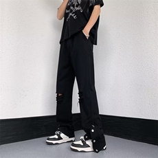 美式街头破洞牛仔裤男直筒宽松欧美高街vibe风长裤N01250-P40，男装牛仔裤，星座308B-1