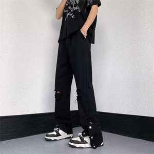 美式街头破洞牛仔裤男直筒宽松欧美高街vibe风长裤N01250-P40图片
