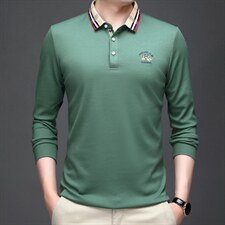 2023新款纯棉长袖t恤男衣服秋季polo衫中年商务休闲男士上衣，男装T恤，电商B212（原钱塘6029）