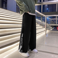 假两件排扣裤子男春秋季潮流美式高街设计感大码宽松直筒休闲长裤，男装休闲裤，电商A022