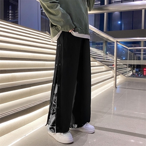 假两件排扣裤子男春秋季潮流美式高街设计感大码宽松直筒休闲长裤图片