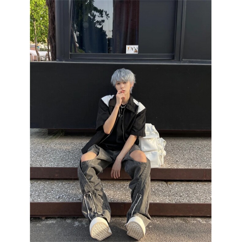 现货！定制拼接褶皱感短袖衬衫1005-FWCS13-P68,男装衬衫,星座1005