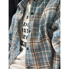 美式复古格子衬衫男女春季新款设计感宽松长袖衬衣外套WLCS13-P38，男装衬衫，星座1008