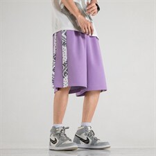 主推~港风夏季宽松休闲腰果花拼接男士运动五分短裤A125-6613-P30,男装牛仔裤,电商A125
