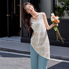 清冷松弛感一整套穿搭女2025夏季新款气质镂空背心裙阔腿裤两件套，女装套装/套裙，铭街依杨