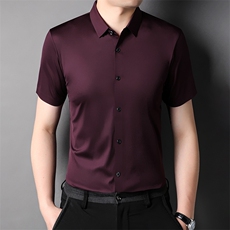 短袖衬衫男弹力薄款上衣服夏季中年男士商务休闲纯色百搭衬衣爸爸，男装衬衫，电商B212（原钱塘6029）