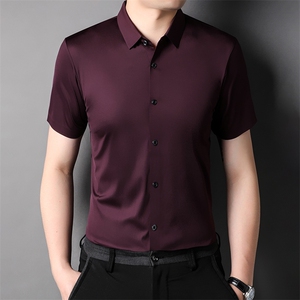 短袖衬衫男弹力薄款上衣服夏季中年男士商务休闲纯色百搭衬衣爸爸图片