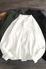 C1061/P28秋装新款男士纯色长袖立领衬衣男士韩版潮流大码衬衫男,男装衬衫,电商A141