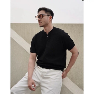 菠萝纹针法肌理感休闲简约男士亨利领体恤纯色77090/P45降图片