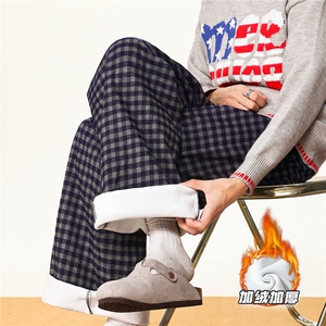 K99133JR-P48特 控88 M-5XL 大码加绒加厚格子休闲裤图片
