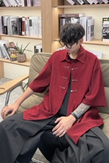 手缝飞机扣新中式冰丝短袖衬衫大码高级感唐装衬衣外套DC5009/P50，男装衬衫，电商B238