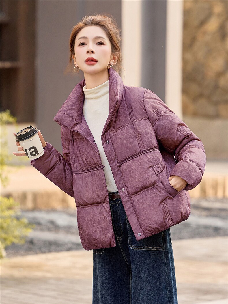 2025年冬季新中式提花唐装90白鸭绒轻薄羽绒服短外套,女装羽绒服,简韵佳