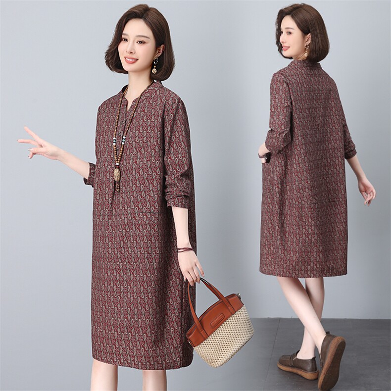 小个子棉麻直筒连衣裙春装大码妈妈中老年裙子宽松遮肚子气质短裙，女装连衣裙，依恋蒂丝