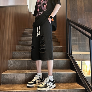 D2040-p45-控68  现货风宽松cleanfit牛仔裤七分裤黑暗图片