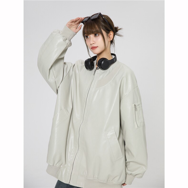 现货2025PU皮夹克美式潮牌女飞行服高街流行外套W318-P35图片