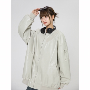 现货2025PU皮夹克美式潮牌女飞行服高街流行外套W318-P35图片
