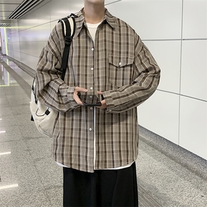 2025春夏新款港风格子休闲长袖衬衫外套上衣D201-DM96-P45图片