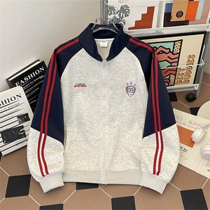 HY065-P56 2025春季新款撞色刺绣立领开衫卫衣男潮牌宽松休闲外套图片
