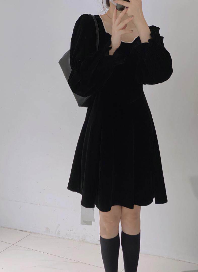 钉珠丝绒短裙，其它，驿谷