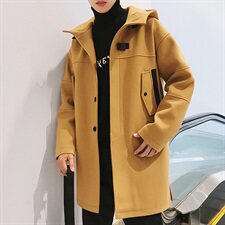 【】A003-HF013-P50冬装新中长款潮流连帽韩版大衣港仔1，男装毛呢大衣，电商A003